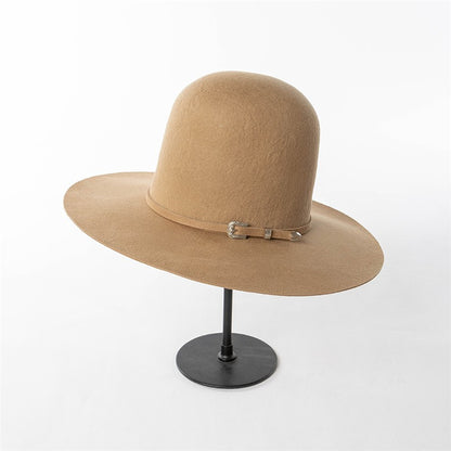 202409-HH2103B ins elegante chapéu de feltro de inverno de lã com coroa alta e cinto 58cm de circunferência modelo desfile chapéu de sol masculino feminino para lazer