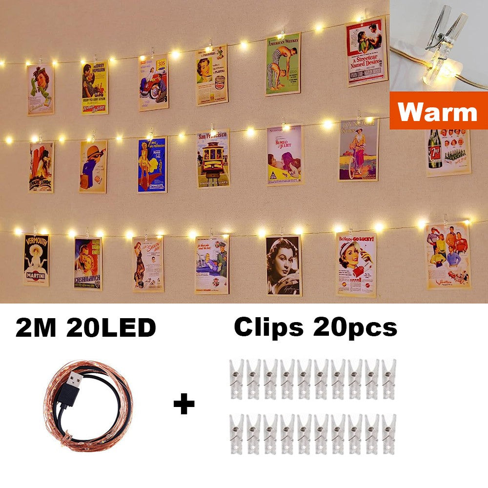 Photo Clip String Lights LED Fairy Lights Picture Clips USB Powered String Light with Clips for Bedroom Christmas Party Decor