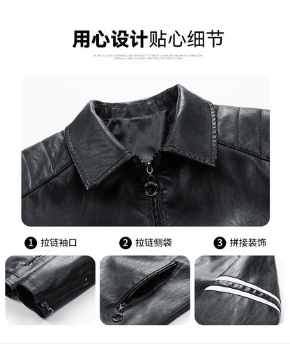 Men's Season Pu Motorcycle Leather Jacket Solid Color Lapels Jacket Coats Fashion Men's Top