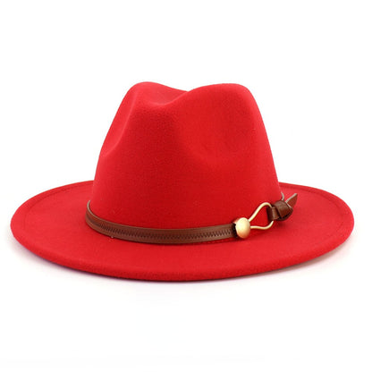 New Brown Belt Buckle Jazz Fedora Hat Autumn Winter Women Men Party Church Top Hat Wide Brim Sun Hat Felt Panama Cap