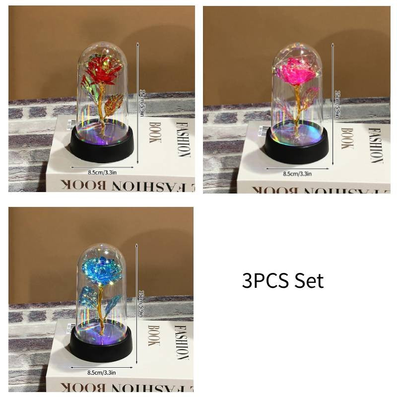 Eternal Rose Flowers Artificial Foil Flower in Glass Glow Immortal Flower LED Roses Lamp Flores Eternas Christmas Lover Gift