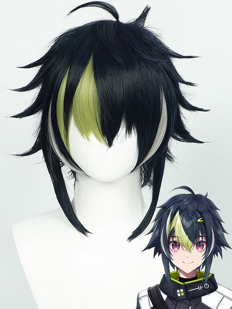 Cosplay Wig Nijisanji Virtual VTuber Anime Wig Inami Rai Black Anime Game Role-Play Wig Short Synthetic Wig with Bangs