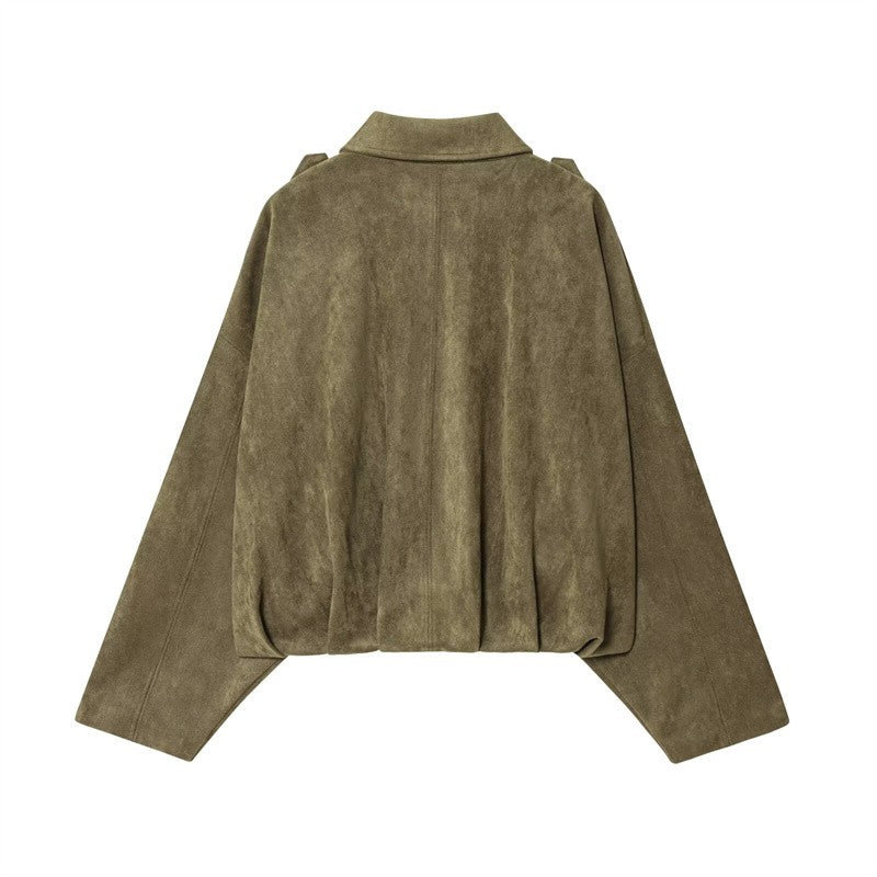 Women's Jacket Fall 2025 New Solid Color Long-Sleeved Faux Suede Loose Bomber Jacket Casual Fashion Personality Versatile