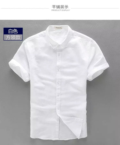 HOO2025 linen shirt young male leisure cotton shirts with short sleeves business cultivate one's morality thin comfortable shirt