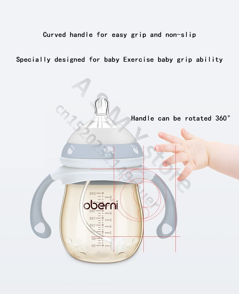 Oberni 240ml/300ml newborn PPSU baby bottle, large wide-bore easy to clean, wear a handle, baby more convenient to drink milk