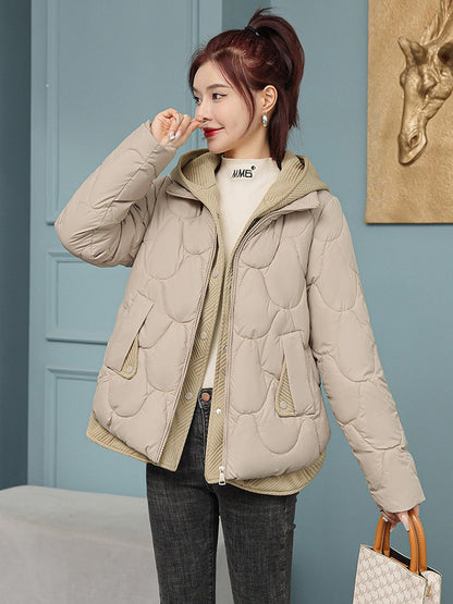 Fitshinling Fashion New In Warm Parkas Coat Outerwear Women Clothing Fake Two-piece Cotton Padded Quilted Winter Jacket Female
