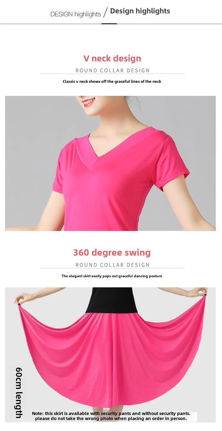 Plus Size Elegant Plus Size Women's Long Dress For Dancing And Commuting Stylish Square Dance Skirt With Wide Hemline For Soc...