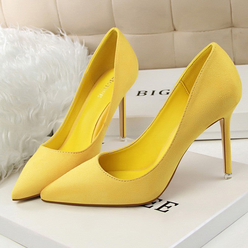 Women 9cm High Heels Yellow Burgundy Pumps Plus Size Stripper Suede Escarpins Lady Wedding Bridal Scarpins Green Blue Prom Shoes