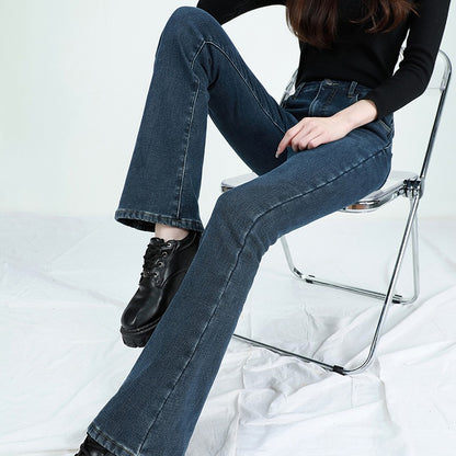 Winter Female Thin Snow Warm Plush Jeans Lady Chic Fleece Flared Pants Girls Korean High Waist Straight Leg Denim Trousers