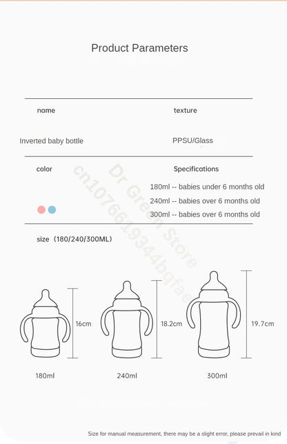 Dr.Green Wide Mouth Newborn baby bottles PPSU Washable Bottles Forward and reverse bi-directional scale inverted milk brewing