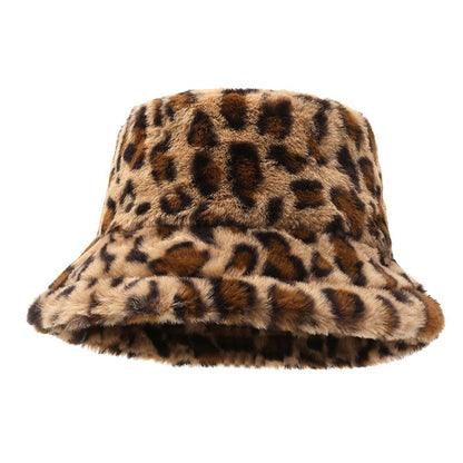 Winter Bucket Hat Leopard Faux Fur Fluffy Bucket Hats Women Outdoor Warm Sun Hat Soft Furry Fisherman Cap Girl Fashion Panama