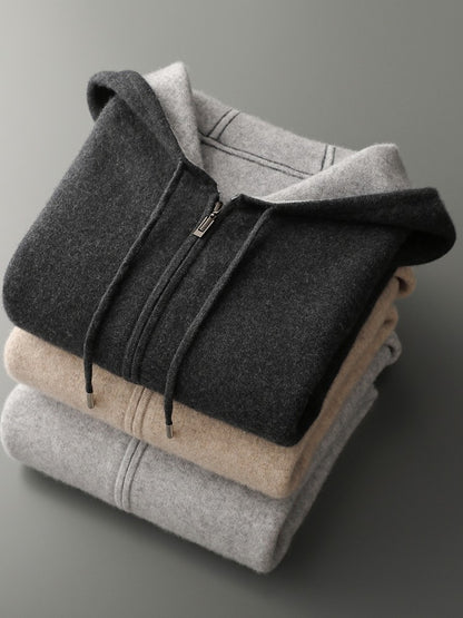 ADDONEE Men's 100% Wool Hoodie Cardigan Straights Leg Pants Set Autumn Winter Thick Cashmere Knitwear Sweater Trousers Suit