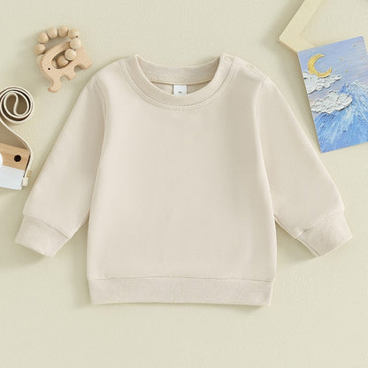 Toddler Baby Boy Girl Long Sleeve Crewneck Pullover Sweatshirt Outfits Solid Color Casual Clothes