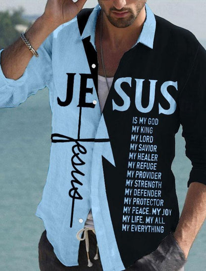 Jesus Business Casual Men's Formal Shirt Button Shirt Long Sleeve Business Daily Autumn Spring Summer 3D Shirt Collar Button