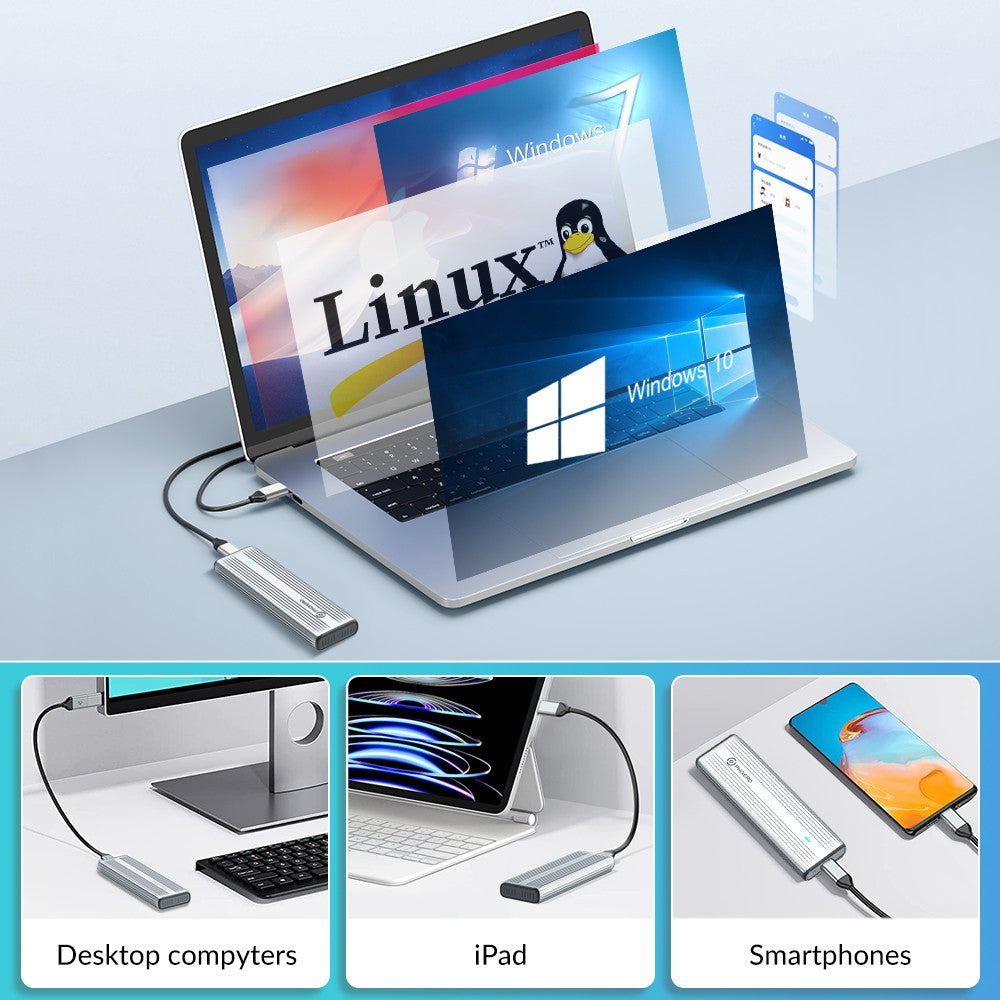 PHIXERO M.2 NVMe SATA SSD Enclosure Duplo Protocolo NVMe para Adaptador USB 10Gbps USB 3.1 Gen2 USB C Case Externo Liga de Alumínio