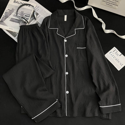 New Cloud Cotton Men's Pyjamas Spring/Autumn Cardigan Style Long-Sleeved Collared Lightweight Oversized Pyjamas Loungewear Set