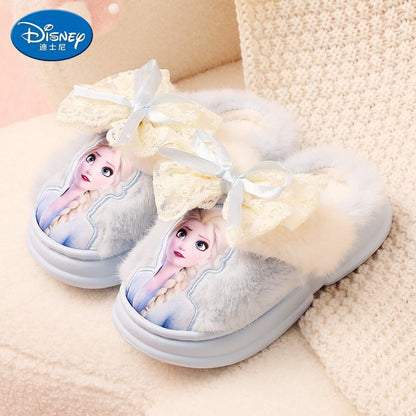 Chinelo de Algodão Infantil da Princesa Disney Elsa Inverno, Chinelo de Casa Frozen para Meninas, Antiderrapante, Quente, para Bebês, Roxo Azul