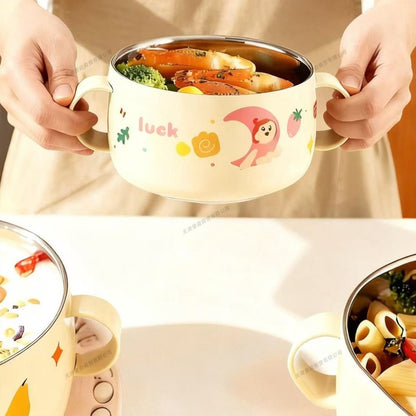 304 Stainless Steel Baby Bowl with Lid Double Handle Kids Feeding Bowl Anti-Scald Toddler Tableware Food Soup Bowl for Infants