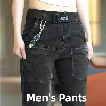 Men's Slim Fit Straight Leg Denim Jeans Flame Retardant Stretch Autumn Thin Faionable Long Pants Casual Wear Youth Sle