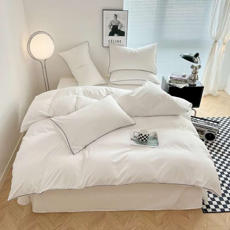 Black Bedding Set - Minimalist Queen/King Size Quilt Set 100% Cotton Plain Bed Cover Full Set (Includes Pillowcases)?