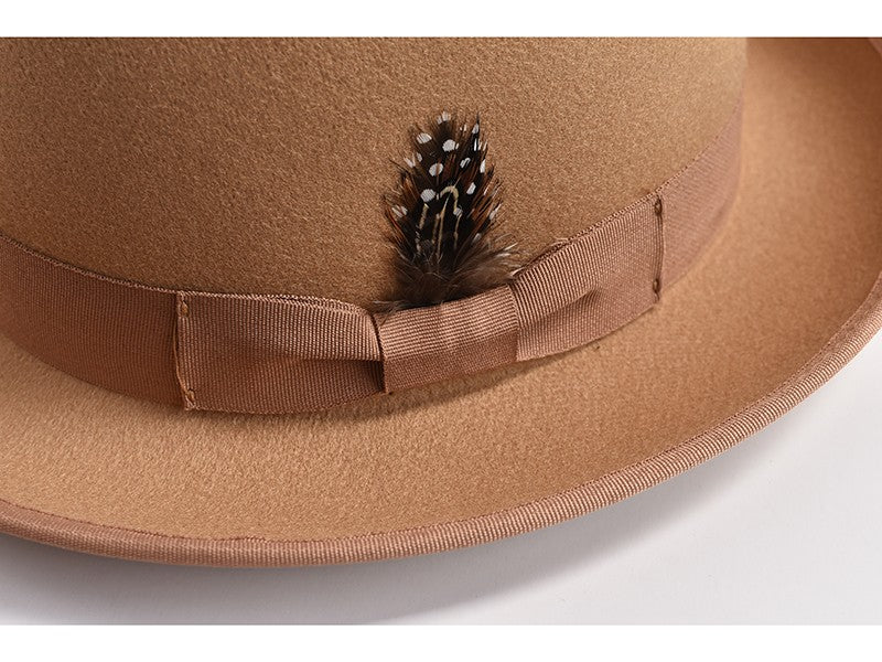 New British Style Wool Felt Fedora Hats for Men Roll Up Brim Homburg Gentleman Church Jazz Hat Party Dress Cap