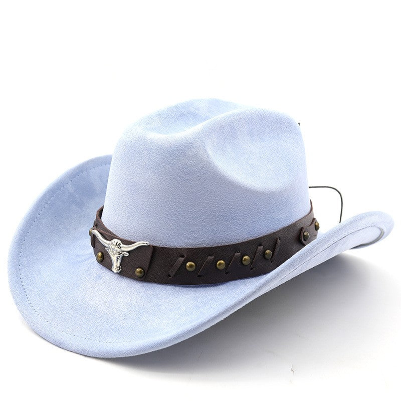Ox Head Suede Western Cowboy Hats  Man Cowgirl Top Hats for Party Vintage Garden Hat  Cowboy Accessories Woman  Cosplay Hat