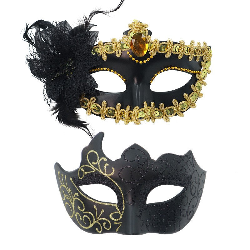 2PCS Couple Masks Sexy Painted Masquerade Venice Feather Flower Party Half Face Cover Wedding Carnival Performance Costume Prom