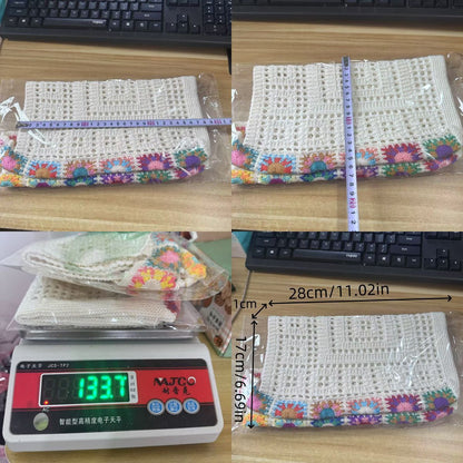 Women's Boho Crochet Bag Designer Flowers Knitted Handbags Large Capacity Summer Beach Woven Shoulder Bag Girls Tote Shopper Bag
