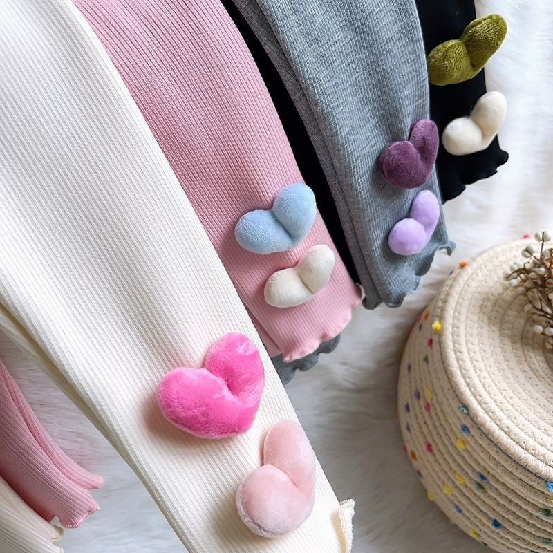 1-6Y Fleece Lined Leggings for Girls Winter Warm Bear Patch Elastic Pants Soft Kids Trousers Teenage Girls Clothing