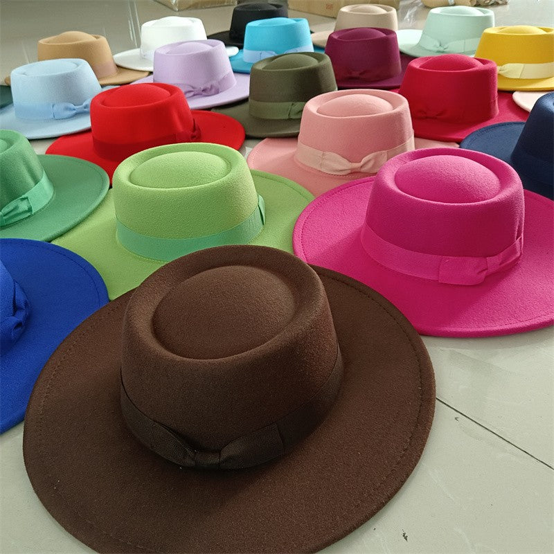 Chapéu Fedora unissex de inverno, superfície circular côncava e convexa, chapéu de jazz de feltro liso, elegante para homens e mulheres.