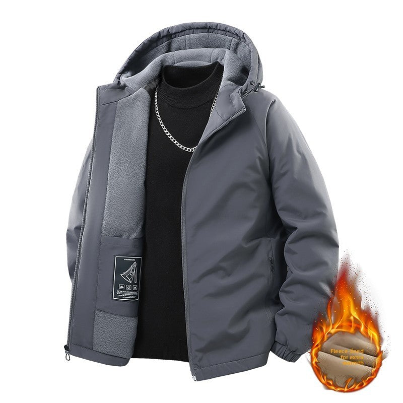 Jaqueta de Pesca Masculina Externa Capuz Larga Forro Polar Grosso Casaco Outono Inverno Jaqueta Casual Simples Versátil Casaco Acolchoado de Algodão