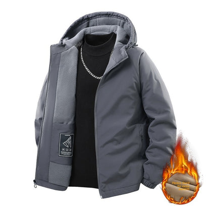 Jaqueta de Pesca Masculina Externa Capuz Larga Forro Polar Grosso Casaco Outono Inverno Jaqueta Casual Simples Versátil Casaco Acolchoado de Algodão