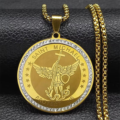 Colar de Anjo Medalha Sete Arcanjos para Mulheres Homens Aço Inoxidável Selo de Salomão Proteção Corrente Joias colar NZZZ504S02