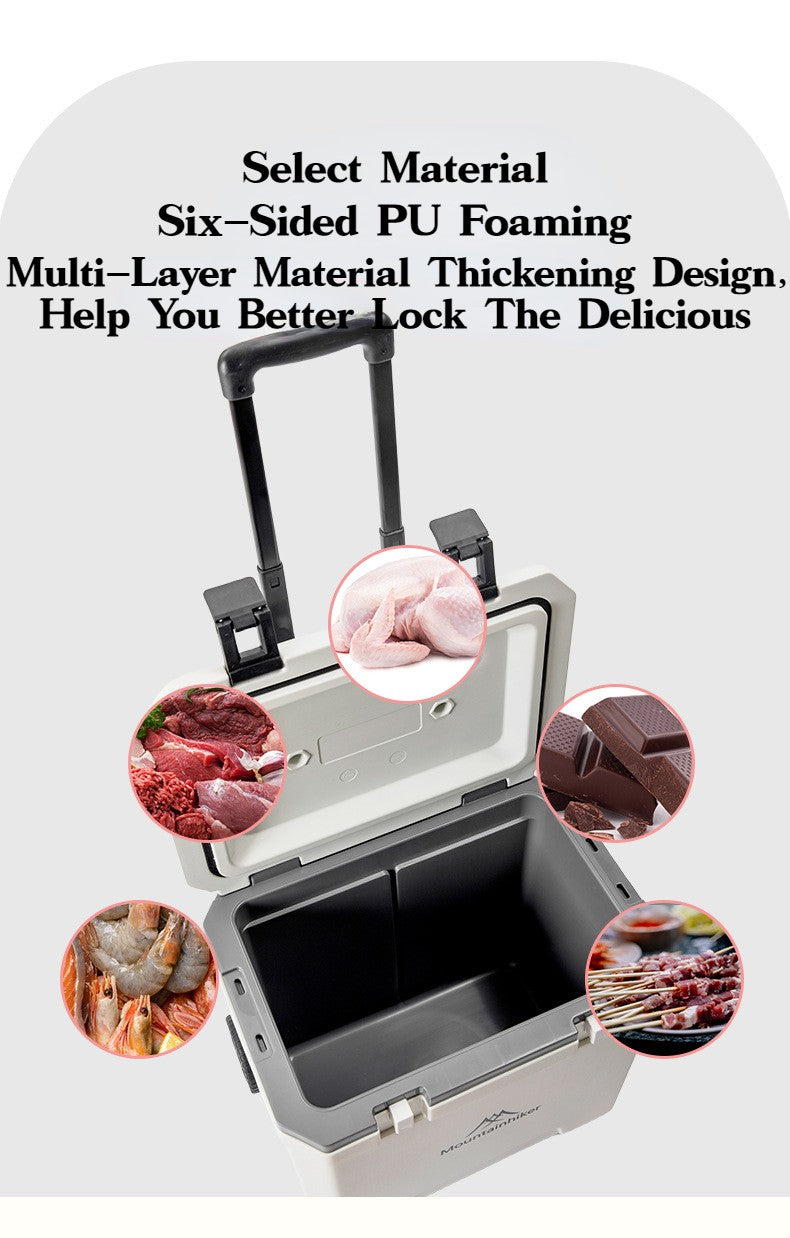 Refrigerador Externo MOUNTAINHIKER 36L com Rodas e Carrinho Incubadora Portátil Caixa Térmica Churrasco Carro Polia Caixa Térmica Caixa Refrigeradora