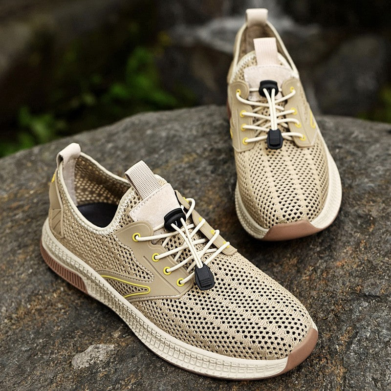 Sapatos Masculinos Casuais de Couro Genuíno para Exteriores Marca de Sapatos Masculinos para Escalada Caminhada Viagem Sapatilhas Respiráveis Masculinas Calçados de Verão