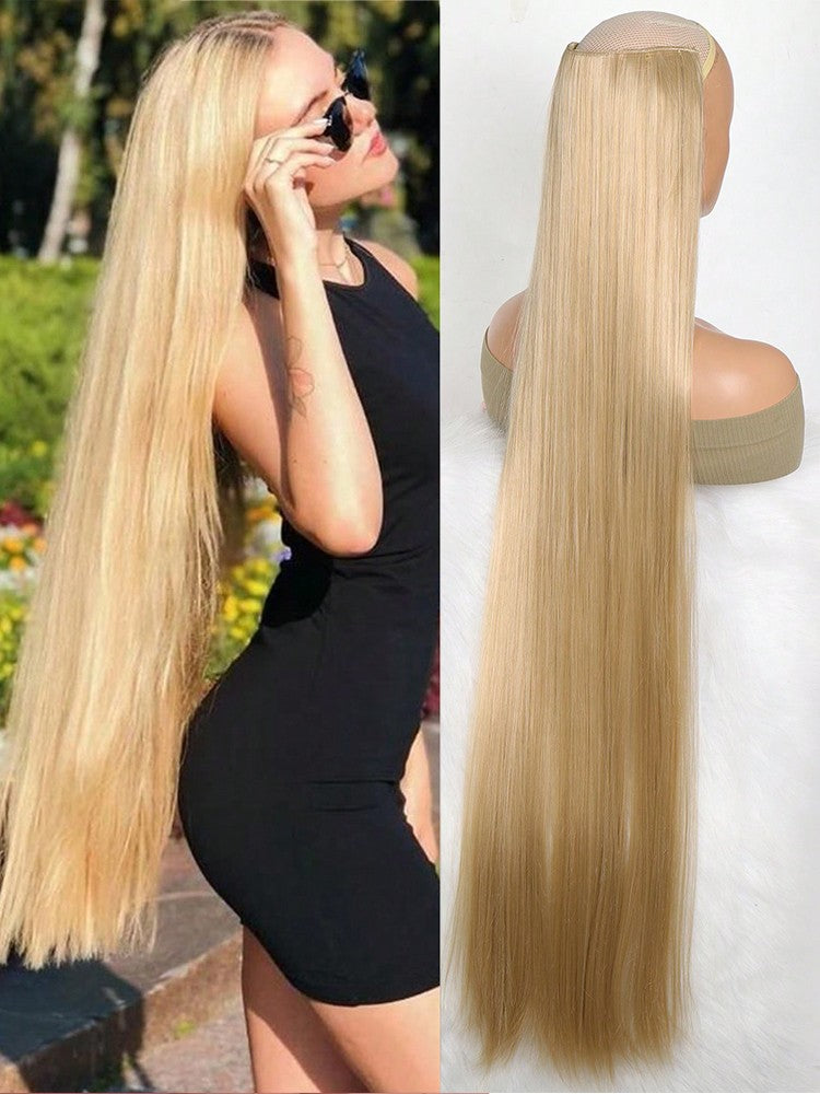 Aosiwig Sintético Super Longo Liso 100cm 5 Presilhas Extensão de Cabelo Natural Preto Loiro Aplique Postiço para Mulheres