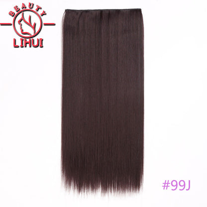 Extensões de cabelo sintéticas com clipe, longas e lisas, com 5 clipes em uma única peça, extensões de cabelo multicoloridas LIHUI