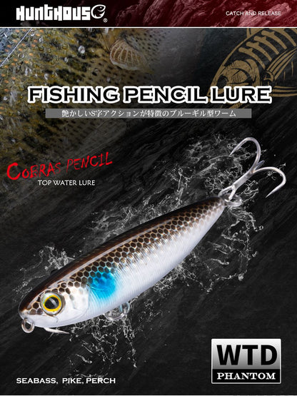 Isca Artificial Hunthouse Topwater Pencil 60/90/100mm 6.4/12.4/18.8g Flutuante de Superfície Iscas Top Water para Robalo e Lúcio