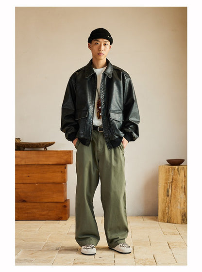 Mauroicardi Spring Cool Handsome Oversized Vintage Distressed Black Pu Leather Jacket Men Pockets Luxury Designer Clothes 2024