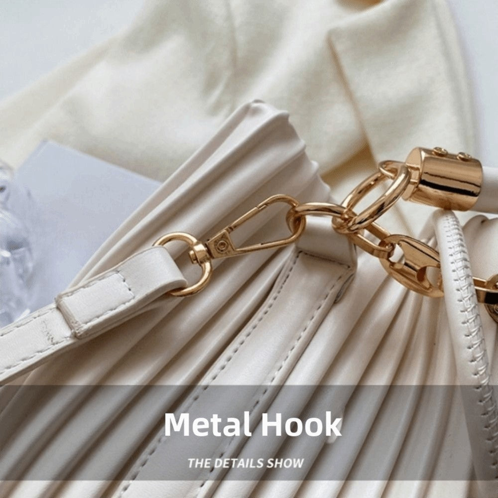 Trendy Pleated Design Crossbody Bag Stylish Chain Shoulder Bucket Bag Elegant Messenger Bag Casual Wear
