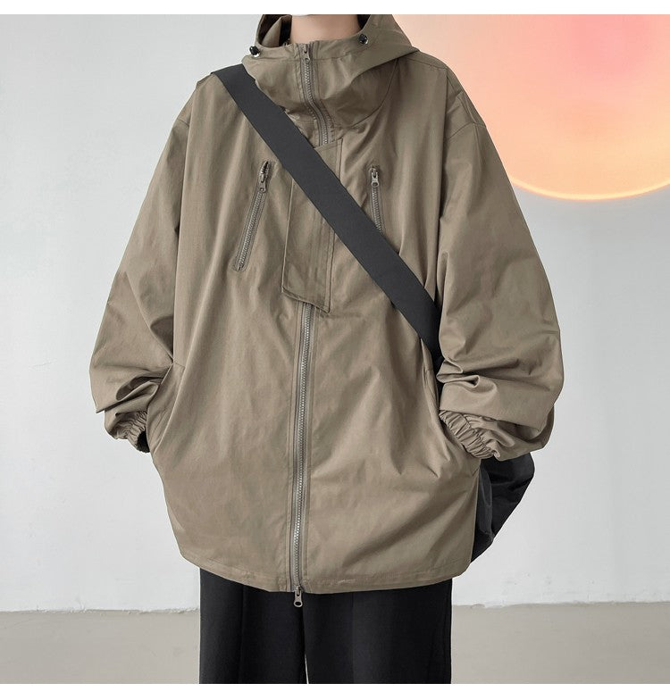 2024 Men Hooded Jacket Men Bomber Jacket Mens Windbreakers Zipper Coats Spring Autumn Loose Cargo Jacket Men Casual Sportswear