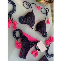 2025 new printed neck halter women's swimsuit suspender sexy bikini split-band hot spring swimsuit