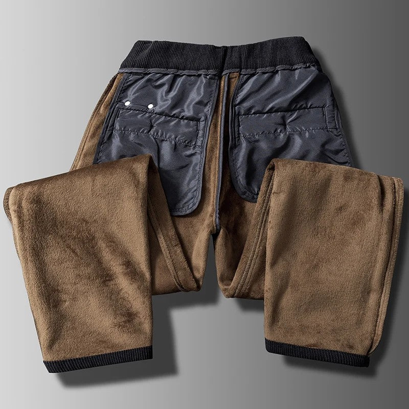 New Fleece Pants Men Casual Work Business Trousers Winter Corduroy Straight Slim Pants Outdoor Streetwear Thick Warm Sweatpants