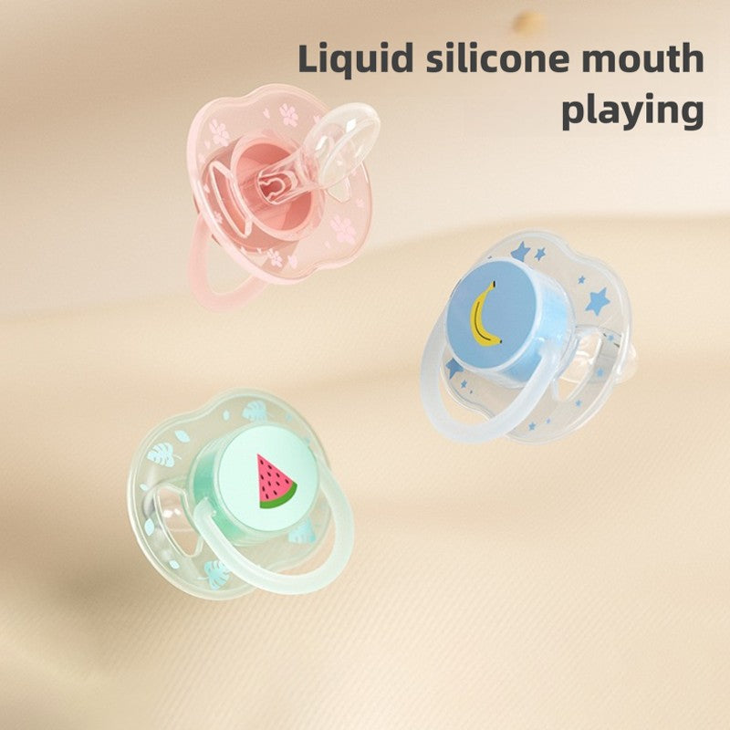 1pc Cute Baby Pacifier Liquid Silicone Nipple Flat Head with Dust-Proof Lid Flower Pattern PP Handle Soother for 3 month above