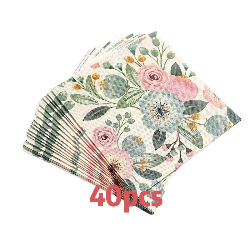 20 pieces per pack of Ins-style gentle country flower napkins, Western cuisine afternoon tea baking decoration paper placemats,