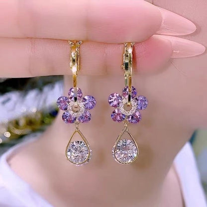 Green Shiny Zircon Flower Drop Earrings For Women Luxury Crystal Long Tassel Ear Line Hanging Earring Girls Wedding Jewelry Gift