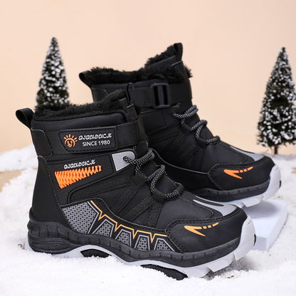 Kids Snow Boots Winter Fashion High Top Warm Plush Comfortable Anti Slip Stable Walking Shoes Boys Outdoor Sneakers Size 30-40
