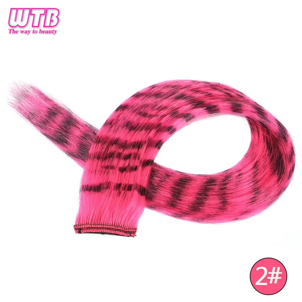 Synthetic One Card Hair Extension Wig Hair For Women Long Straight Clip-in Colored Zebra Line Feather Hair Extensions Fake Hair