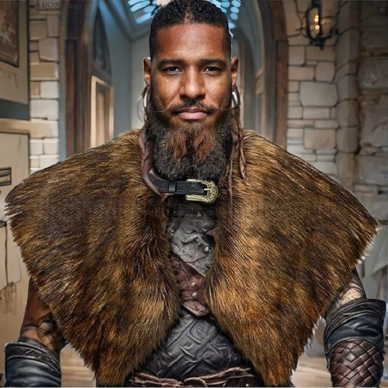 Fur Collar Winter Clothing King Warrior Cloak Viking Fur Shawl Medieval Warrior Artificial Fur Cloak Halloween Cosplay Costume