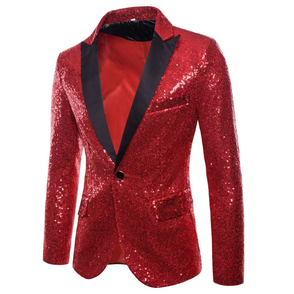 Men's Suit Round Sequin Pocket Single Row Button Wedding Groom Stage Show Hosting Dinner Menswear Bar Dance Casual Men Blazer